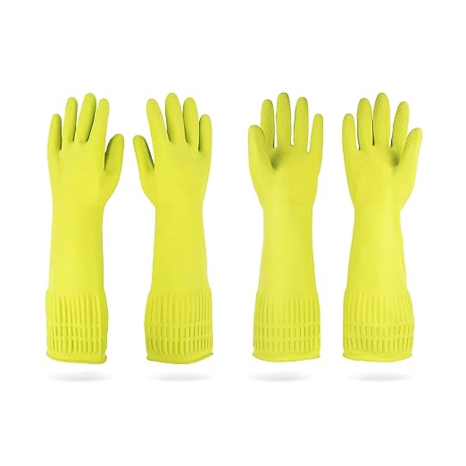 Mamison 2 Pairs Reusable Waterproof Household Dishwashing Cleaning Rubber Gloves by QualityKitchenandHome
