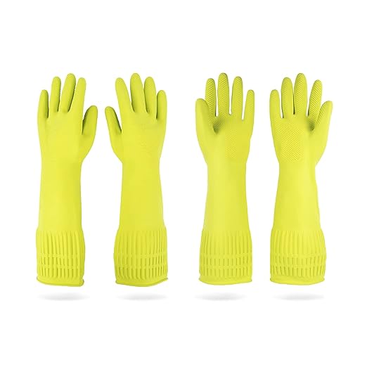 Mamison 2 Pairs Reusable Waterproof Household Dishwashing Cleaning Rubber Gloves by QualityKitchenandHome