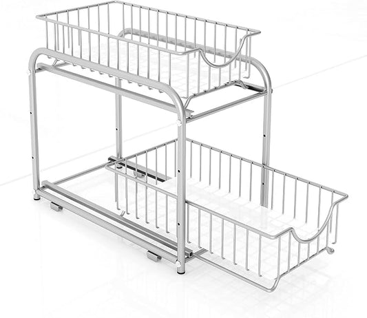 AIYAKA under sink storage 2 Tier Stackable Sliding Basket Organizer Drawer by AIYAKA
