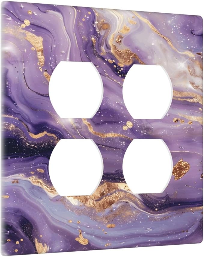 Luxury Marble Texture Purple And Gold Abstract Print Outlet Covers 2 Gang - Image 2