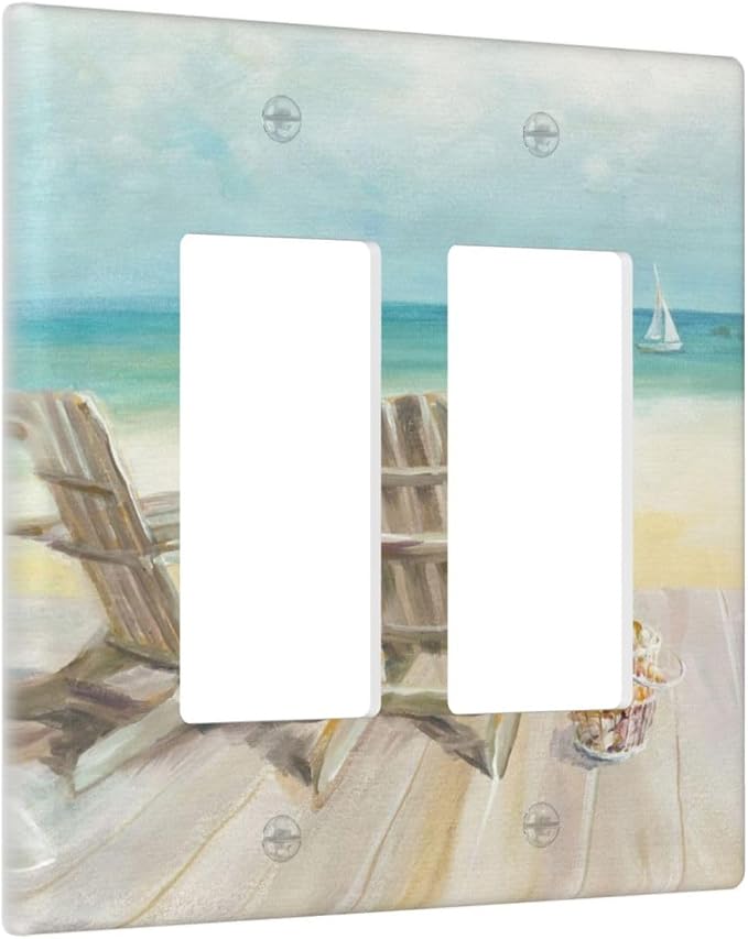 Outlet Covers Beach Chair Seascape Blue Ocean 2 Gang Wall Plate Double Rocker - Image 2