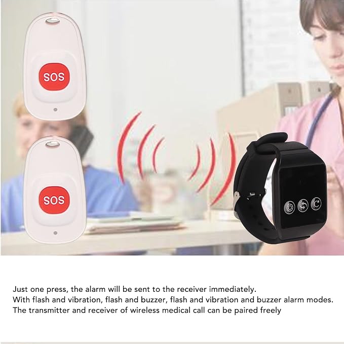 Caregiver Pager, Wireless Nurse Alert System, SOS One Touch Call IPX7 Water - Image 3