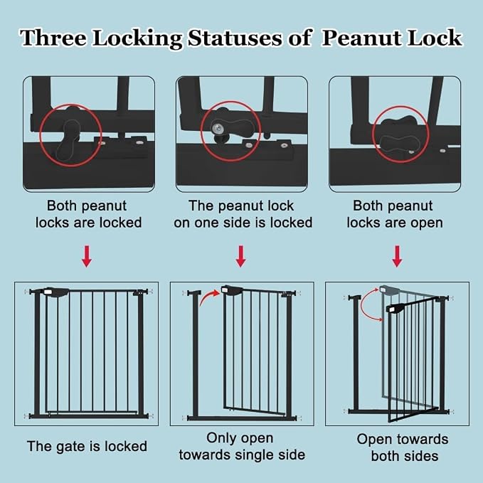 WAOWAO Triple Lock 49.21-66.54" Baby Gate Extra Wide Pressure Mounted Walk - Image 4