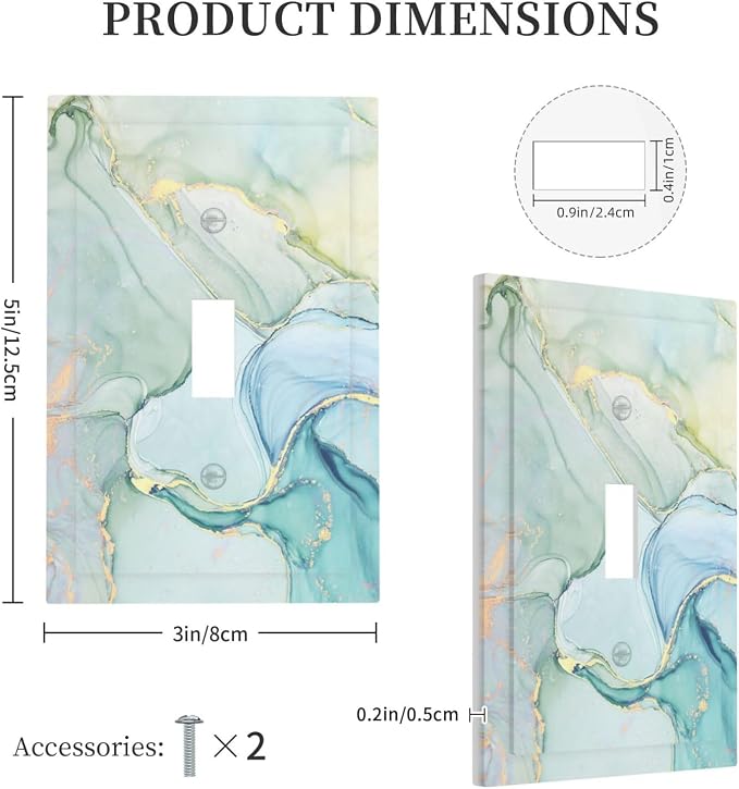 Decorative Light Switch Cover Teal Gold Marbling Turquoise 1 Gang Single Toggle - Image 5