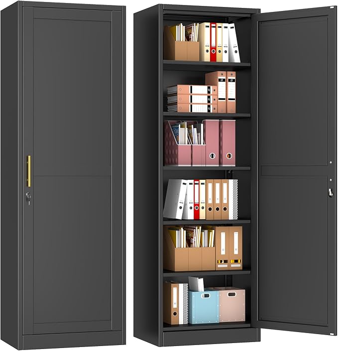 67" Metal Storage Cabinet with Lock, Tall Narrow Office File Cabinets with 5 by pozdeg