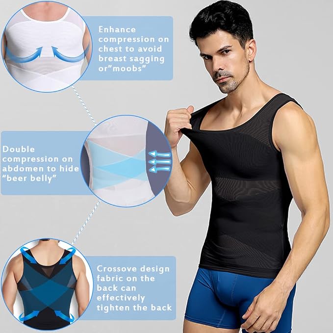 Mens Compression Shirt to Hide Gynecomastia Moobs Slimming Body Shaper Vest - Image 3