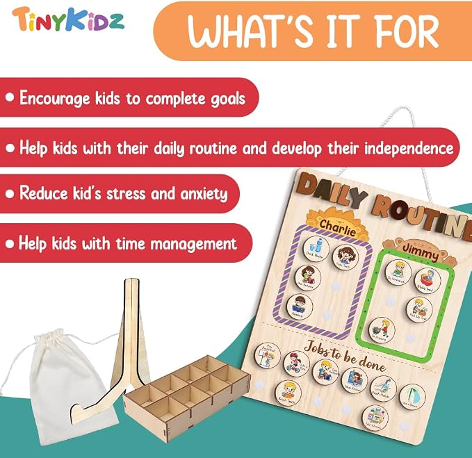 Wooden Chore Chart for Kids Multiple Kids 13.5"x16.5", Behavior Chore Chart for - Image 4