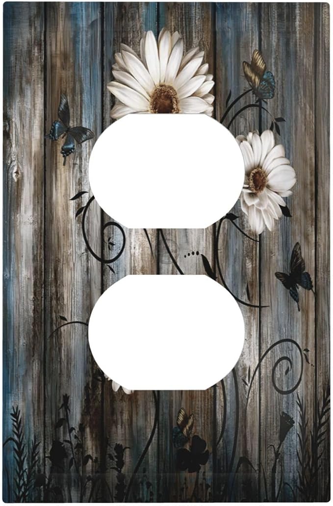 Rustic Wood Background Floral Butterfly Daisy Outlet Covers 1 Gang Duplex Light by Unknown