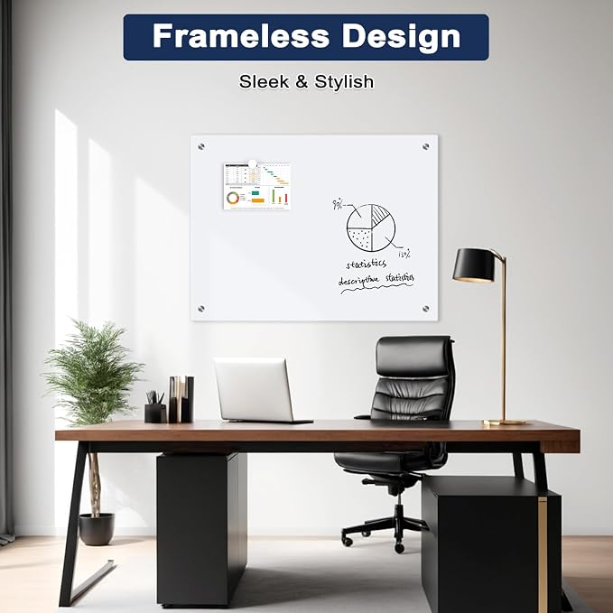 Magnetic Glass Whiteboard, Large Frameless White Board - Image 7