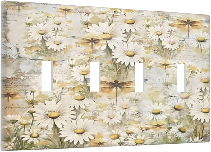 Vintage Letter Paper Wildflowers Dragonfly Daisy Floral Light Switch Covers - Image 2