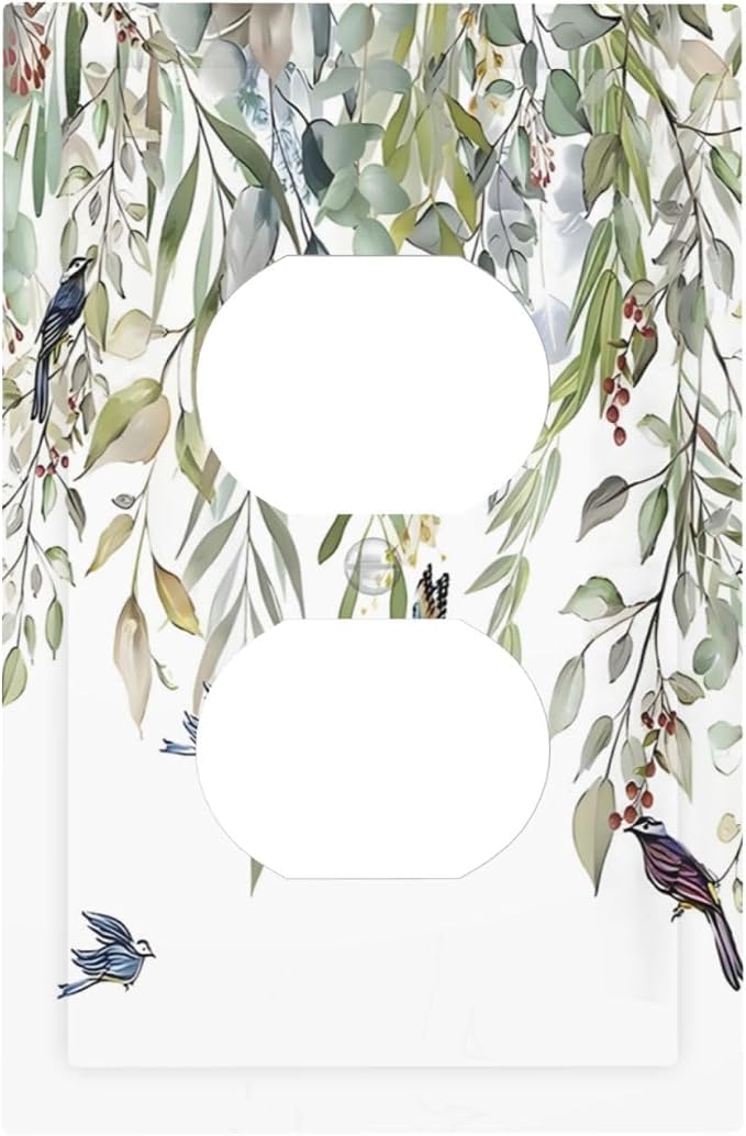 Green Leaf Eucalyptus Leaves Floral Bird Butterfly Outlet Covers 1 Gang Duplex by Unknown