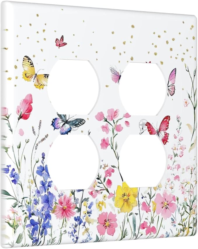 Outlet Covers Watercolor Floral Butterfly Colorful Wildflower 2 Gang Double - Image 2