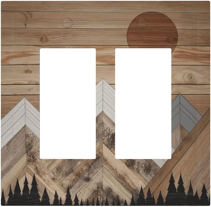 Wooden Planks Mosaic Snow Mountain Sun Decorative Outlet Covers 2 Gang Double by Unknown