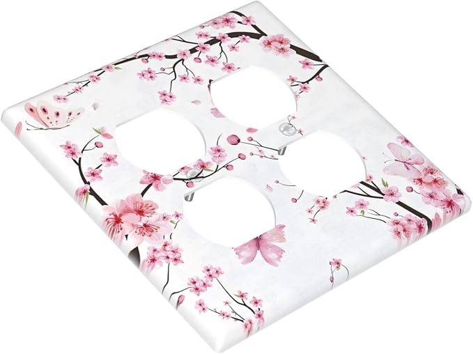 Cherry Floral Watercolor Pink Flowers Butterfly Outlet Covers 2 Gang Double - Image 3