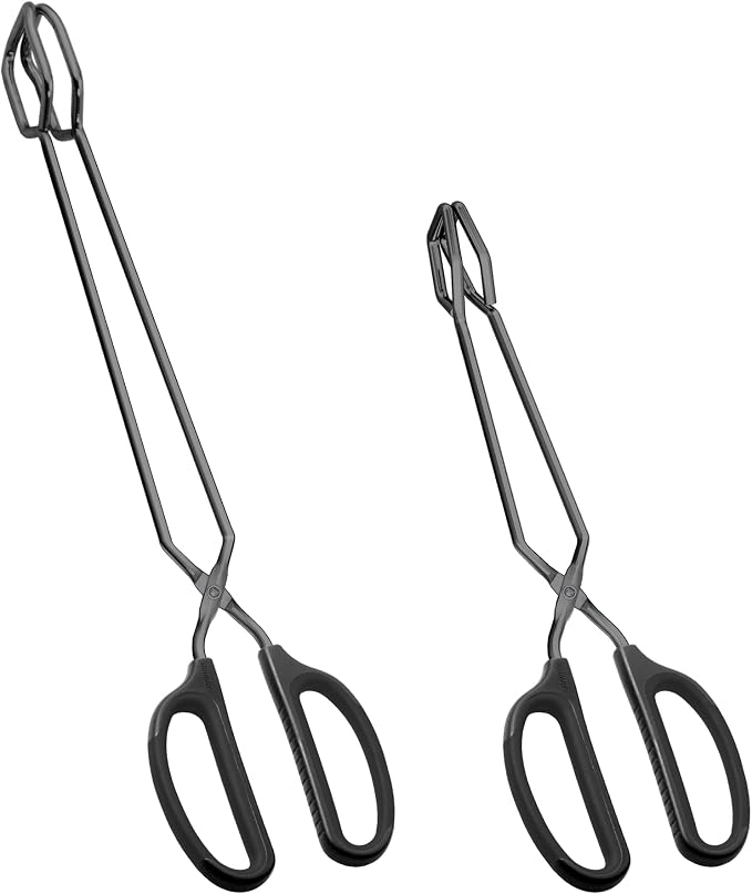 Stainless Steel Scissor Tongs 12" and 16" Set, Extra Long Metal Kitchen Tongs by HINMAY
