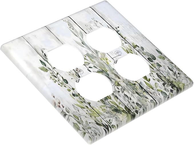 Sage Green Eucalyptus Rustic Country Botanical Leaf Flower Outlet Covers 2 Gang - Image 3