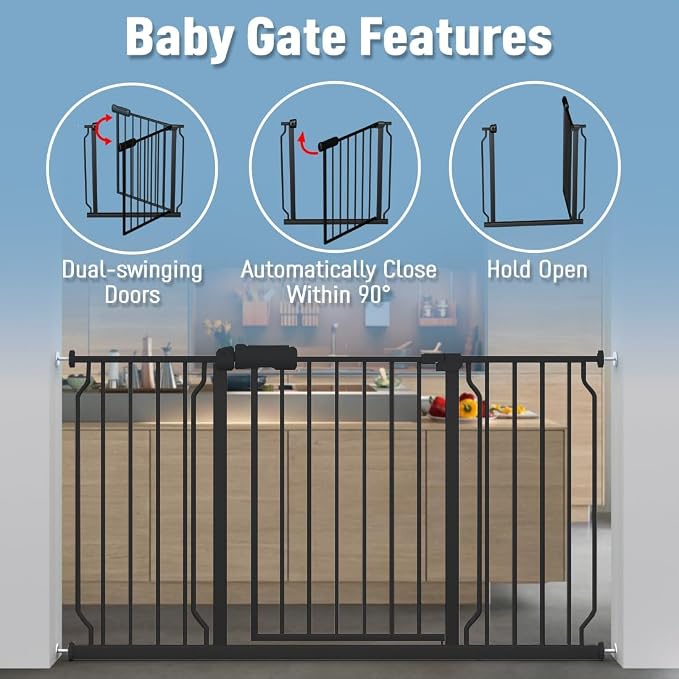 ALLAIBB Extra Wide Pressure Mount Baby Gate Auto Close Black Metal Child Dog - Image 3