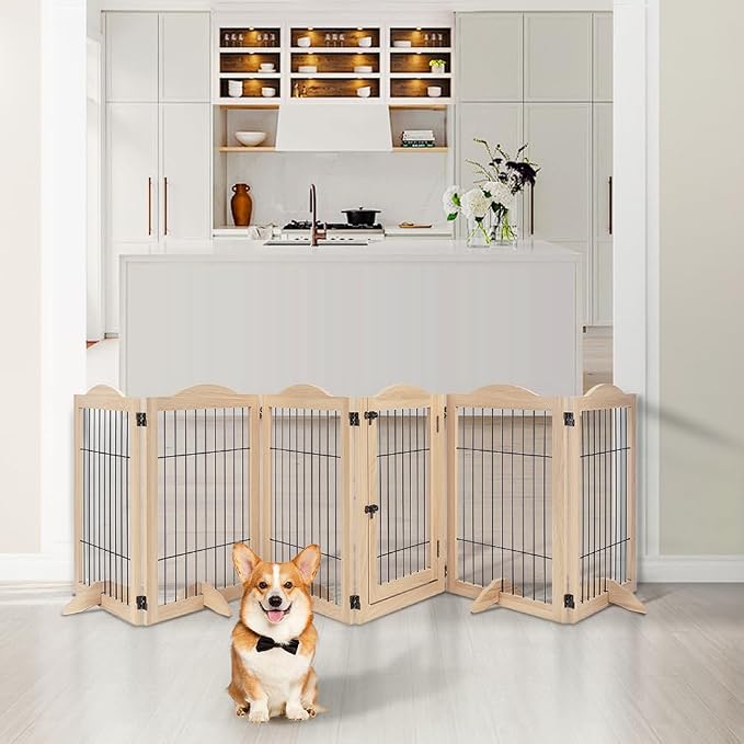 unipaws 132" Extra Wide Dog Gate and Pet Playpen, Free Standing Tall Fence - Image 2