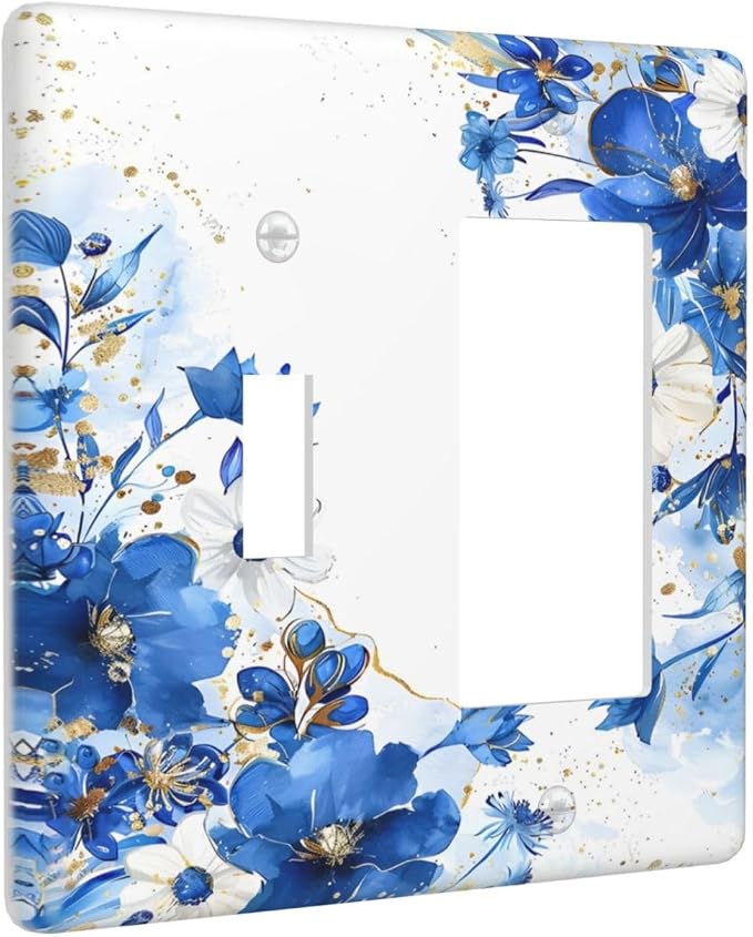 Klein Blue Flowers Watercolor Golden White Floral Outlet Covers 1 Toggle 1 - Image 2