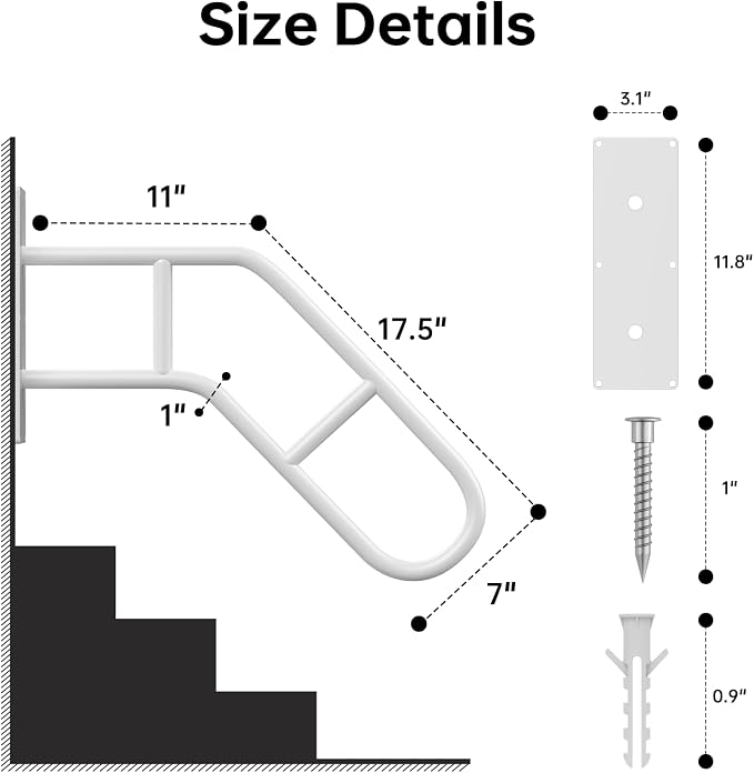 Aduanbang Hand Rails for Outdoor Steps & Elderly, U-Shape Wall Mount Stair - Image 3