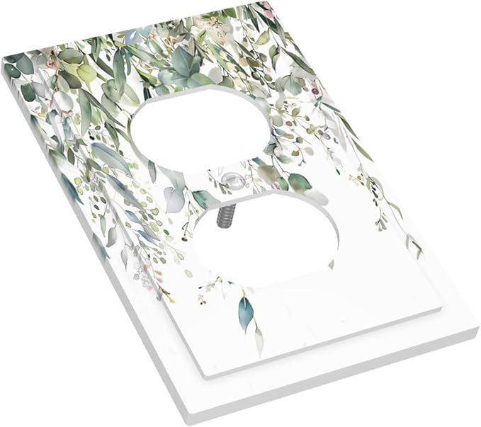 Sage Green Watercolor Eucalyptus Leaves Floral Flowers Outlet Covers 1 Gang - Image 3
