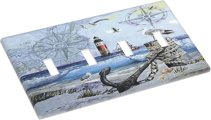 Light Switch Cover Sea Ocean Sand Coast Compass Ship Lighthouse Anchor 4 Gang - Image 3
