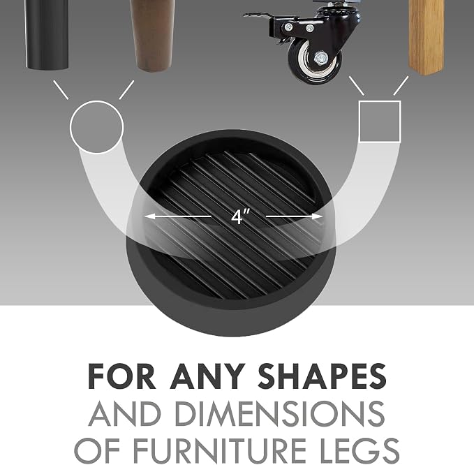 4X4 Round Rubber Caster Cups, Non Slip Furniture Pads, Anti-Slip Gripper - Image 2