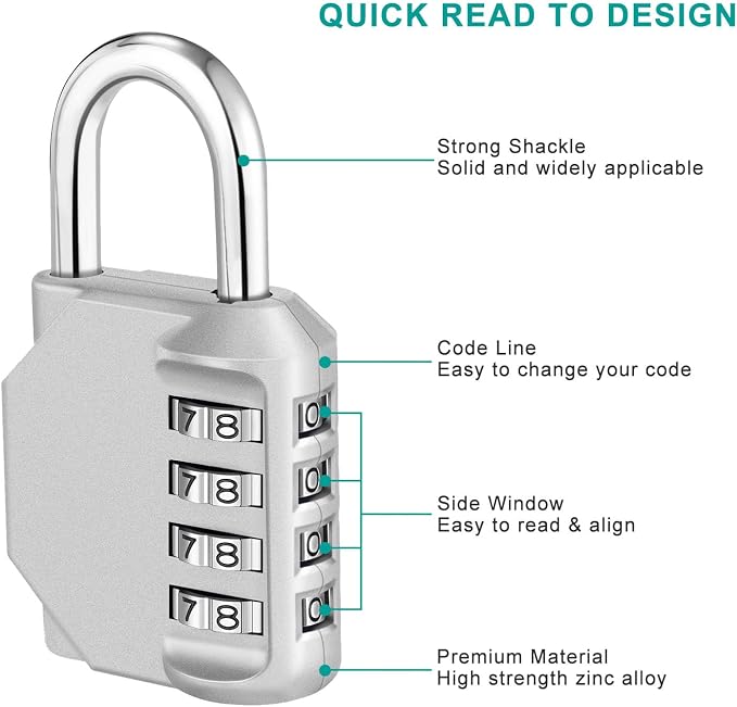 ZHEGE Combination Lock Outdoor, 4 Digit Re-settable Padlock - Image 3