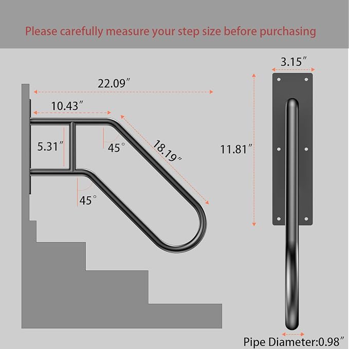 Handrails for Outdoor Steps, U-Shaped Stair Railing Indoor, 1-3 Step Porch&Deck - Image 2