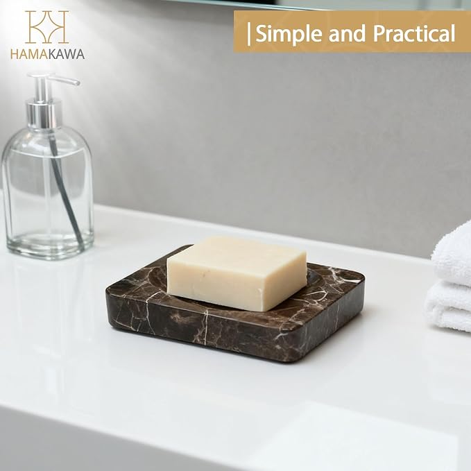 Natural Marble Soap Dish, Emperador Dark Rectangle Jewelry Dish, Dark Brown - Image 7