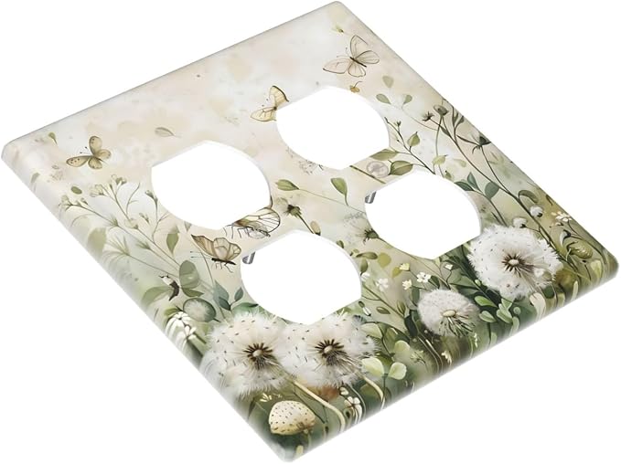 Dandelions Butterflies Watercolor Wildflowers Floral Outlet Covers 2 Gang - Image 3