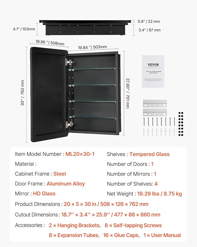 VEVOR Medicine Cabinet, 20 x 30 inch, Medicine Cabinet - Image 3