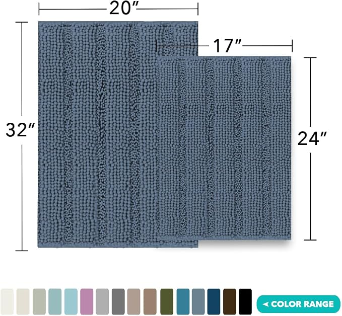 Turquoize Chenille Bathroom Rugs Set Non-Slip Bath Mats Extra Soft and - Image 2