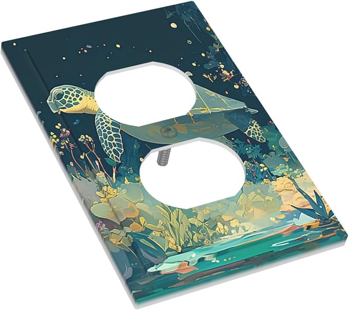 Outlet Covers Fantasy Sea World Sea Turtle Floral Plant 1 Gang Duplex Wall - Image 3