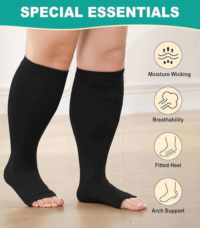 Plus Size Compression Socks: Wide Calf Toeless Stockings - Image 2