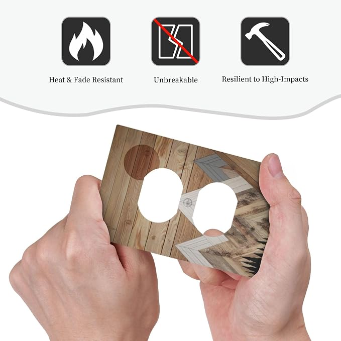 Wooden Planks Mosaic Snow Mountain Sun Outlet Covers 1 Gang Duplex Light Switch - Image 6