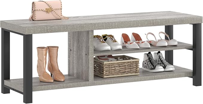 FOLUBAN Shoe Storage Bench, Rustic Wood Entryway Bench - Image 8