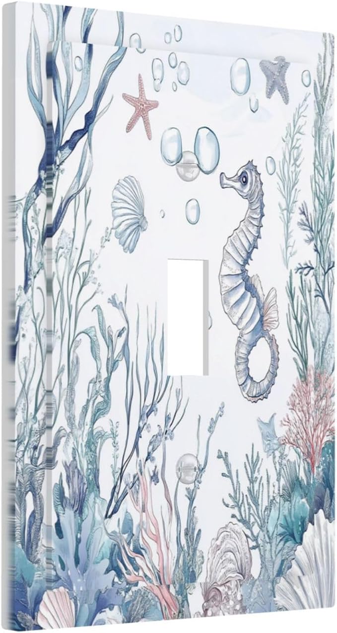 Decorative Light Switch Cover Ocean Coral Seahorse Seashell Starfish 1 Gang - Image 2