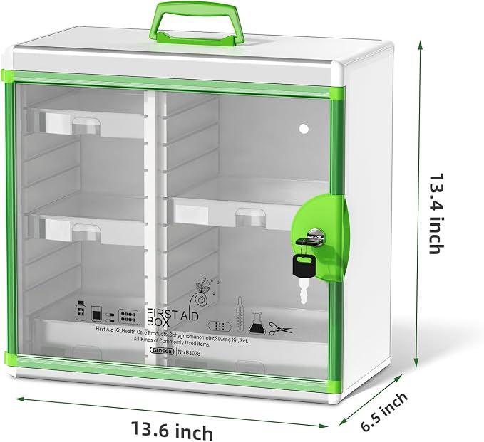 Glosen Medicine Cabinet Locking Medicine Cabinet Wall Mounted【 Green 13.6 x - Image 2