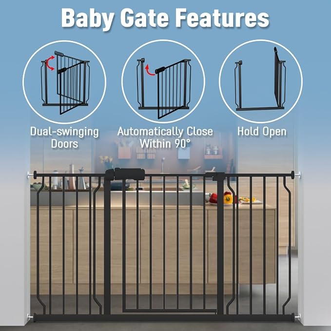 ALLAIBB Extra Wide Pressure Mount Baby Gate Auto Close Black Metal Child Dog - Image 3