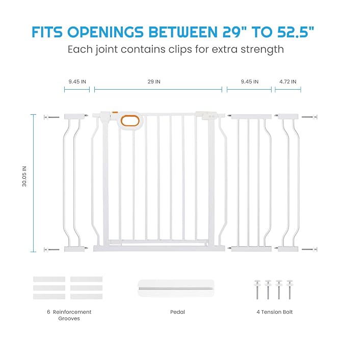 Baby Gate for Stairs 29-52 Inch Wide, Safety Gate for Baby Adjustable Pet Gate - Image 2