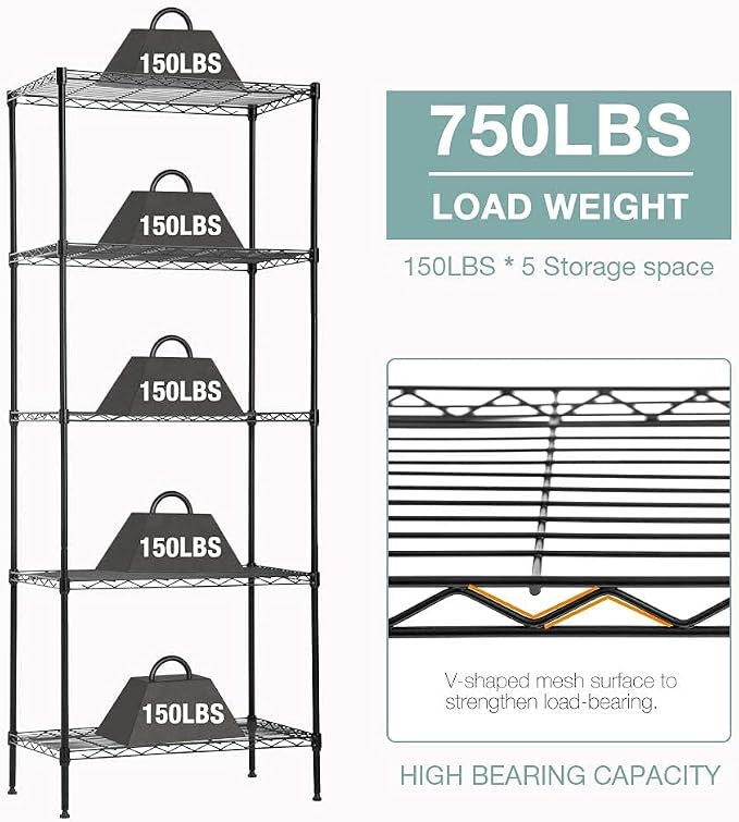 FDW 14Dx24Wx60H Wire Rack 5 Shelf Storage Unit Wire Shelving Unit Metal Shelf - Image 5