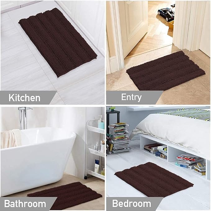 Turquoize Chenille Bathroom Rugs Set Non-Slip Bath Mats - Image 6
