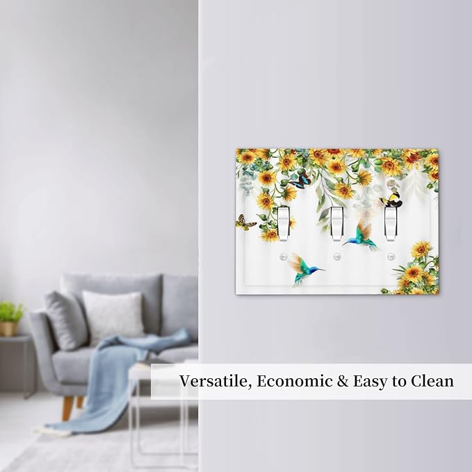 Yellow Sunflower Blue Hummingbird Butterfly 3 Gang Light Switch Covers - Image 7