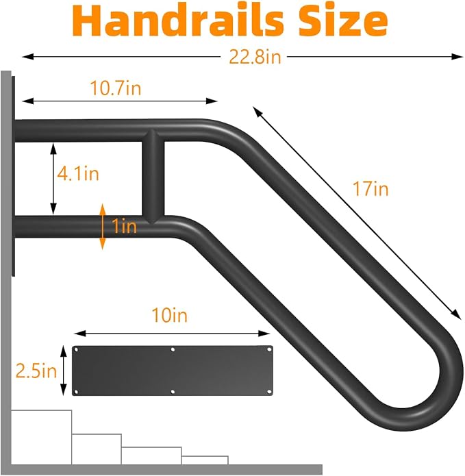 Hand Rails for Outdoor Steps Stair Railing Indoor Rail Metal Heavy Duty - Image 7