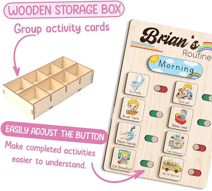 Wooden Chore Chart for Kids Visual Schedule, Routine Chart for Kids, Morning - Image 4