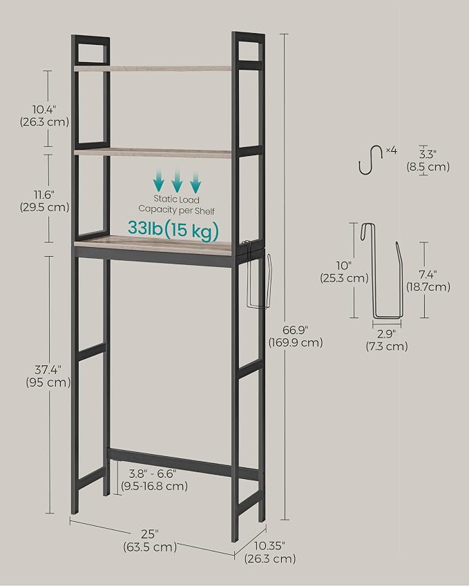 SONGMICS Over-The-Toilet Storage, 3-Tier Bathroom Organizer Over Toilet - Image 3