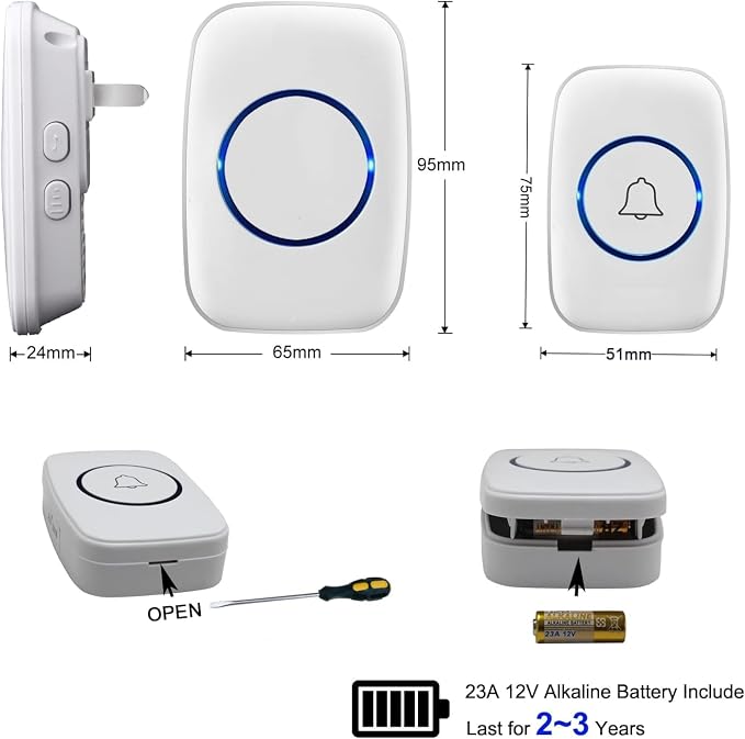 Wireless Doorbell, FullHouse Waterproof Door Bell Kit, Distinguish front and - Image 6