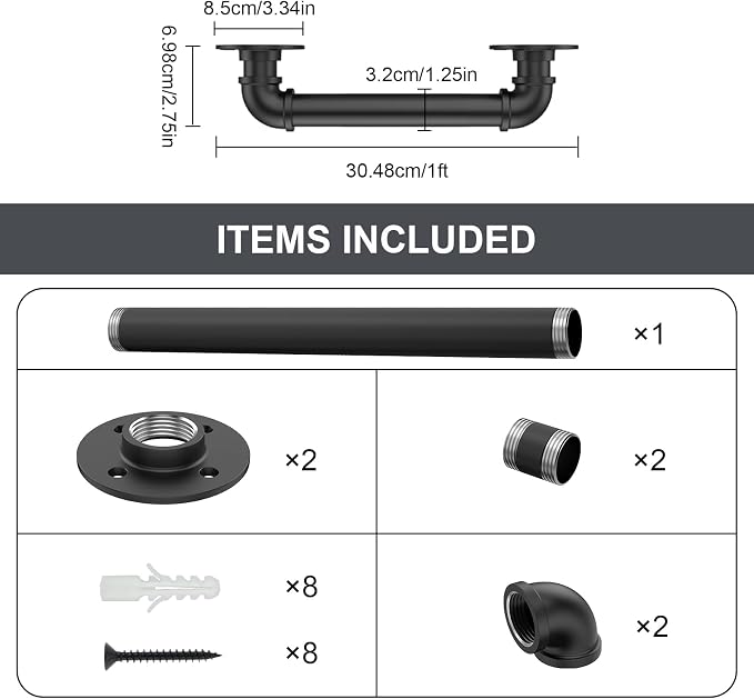 1FT Industrial Stair Railing Wall Mount Staircase Handrail φ1.3" Pipe Hand Rail - Image 5
