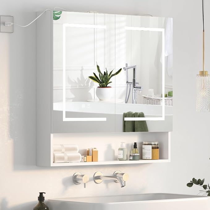 Lighted Medicine Cabinet with 2 Doors, Large Led Medicine Cabinet with Mirror by Mepplzian